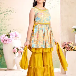 BAESD Girls Printed Kurta With Sharara & Dupatta image 5