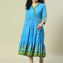 Rangriti Turquoise Printed A-Line Dress-picture-10