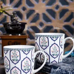 Goodhomes White & Blue Bone China Coffee Mug (0.32 L) - Set of 2-picture-11