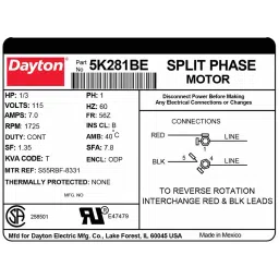 DAYTON 1/3 HP Single Phase Rigid Base Mount General Purpose Motor, 5K281 image 4