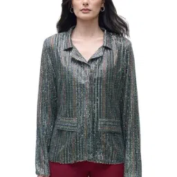 ELLE Women Metallic Green Embellished Blazer-picture-35