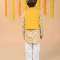 Budding Bees Kids 3pcs Mustard Festive Kurta set with wallet image 2