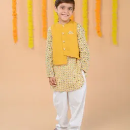 Budding Bees Kids 3pcs Mustard Festive Kurta set with wallet image 4