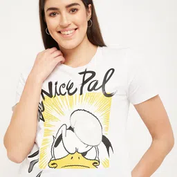 Madame Donald Duck Printed Round Neck Short Sleeves Cotton T-shirt-image-90