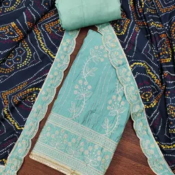 DIVASTRI Floral Embroidered Zari Roman Cotton Unstitched Dress Material-image-38