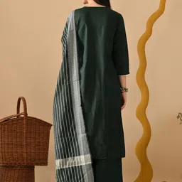 VAALI Ethnic Motifs Embroidered Regular Thread Work Kurta With Palazzos & Dupatta image 4