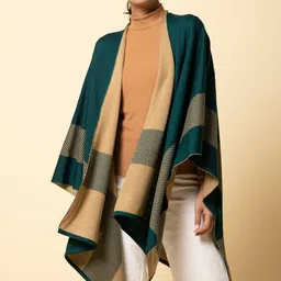 khaleej Women Teal Agate Reversible Cape (Teal/Camel_Free Size) image 3