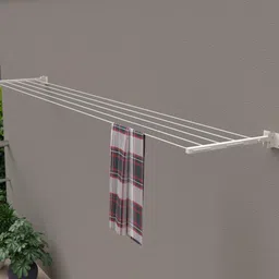 riomax Powder Coated Metal Cloth Drying Stand Foldable for Wall Mounted/Mounting Clothes Drying Stand/Cloth Drying Racks for Bathroom/Balcony/Indoor/Outdoor with 50 Feet Rope (Pack of 1, Ivory) image 1