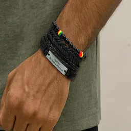 UNIVERSITY TRENDZ Men Set Of 4 Leather Artificial Beaded Wraparound Bracelet image 2