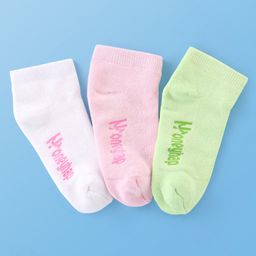 Honeyhap Premium  Cotton Knit Ankle Length Solid Color Socks with Bio Finish Pack of 3 - Pink White & Charlock-picture-45