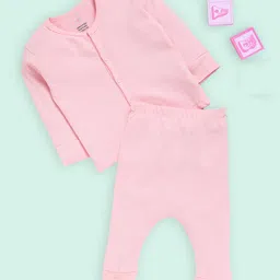 The Mom Store Cotton Knit Full Sleeves Solid Jhabla & Pajama Set - Pink-picture-30