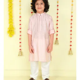 Ministitch Cotton Woven Full Sleeves Foil Striped Kurta Pyjama Set - Peach-picture-11
