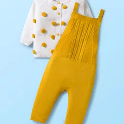 Babyhug Knit Full Raglan Sleeves Inner Tee & Winter Wear Dungaree Style Romper Set with Cable Knit Design - White & Mustard-picture-22