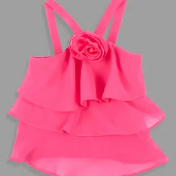 Actuel Georgette Woven Sleeveless Floral Applique Detailed Top - Pink-picture-21