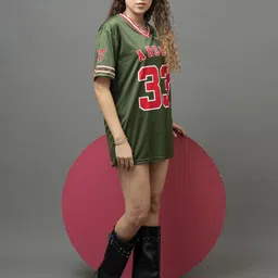 GO DEVIL Women Varsity Printed V-Neck Applique T-shirt image 4