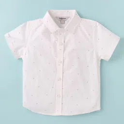 ToffyHouse Cotton Woven Half Sleeves Printed Shirt & Shorts With Bow Suspender & Hat - White & Light Red image 2