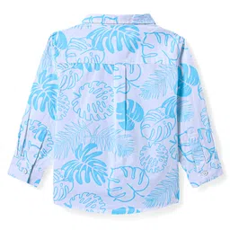 Babyoye 100% Cotton Woven Full Sleeves Shirt with Leaf Print & Bow - Light Blue image 3