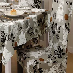 HOKIPO Set Of 5 Brown & White Printed Cover With Matching Tablecloth image 4