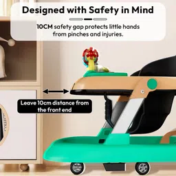 Babyhug 2 in 1 Baby Walker with Anti Fall Protection & Adjustable Height-Peach| Push Walker| Rear Wheels with Speed Control| Soft Padded Seat| Smooth Swivel Wheels| Musical Toy Tray with Engaging Toys image 3