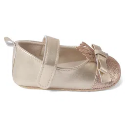 Cute Walk by Babyhug Velcro Closure Booties with Shimmer Floral Applique - Golden image 4