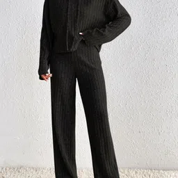 stylecast x revolte StyleCast Black Striped Hooded Sweatshirt With Trousers Co-Ords-picture-36