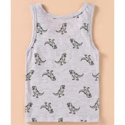 Bodycare Cotton Knit Sleeveless Vests with Dino Print Pack of 2 - Grey & Green image 5