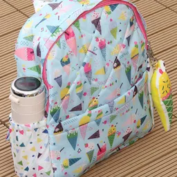 Rosada Ice-Cream Printed Backpack for Kids With Matching Keychain hanging, Waterproof Trendy and Spacious Kids Backpack, Stylish Bag for Kids - Small(10 Inches) image 5