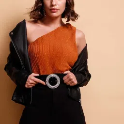 Vero Moda Orange Self Design Top image 1