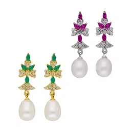 Sri Jagdamba Pearls Swirls Pearl Multi Drop Earrings - Set of 2 image 1