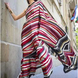 Elora Multicolored Striped Saree With Unstitched Blouse image 1