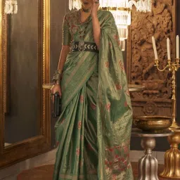 Elora Green Silk Woven Saree With Unstitched Blouse image 1