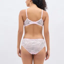 Clovia Pink Lace Floral Bra Panty Set image 2