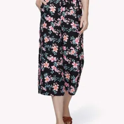 VASTRADO Black Floral Print Culottes image 1