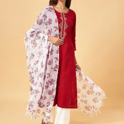 Rangmanch by Pantaloons Maroon Cotton Woven Pattern Dupatta image 1