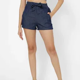 VASTRADO Navy Cotton Mid Rise Shorts image 1