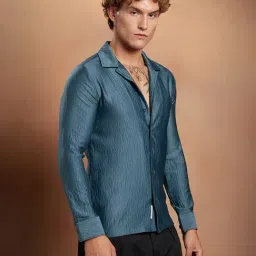 Campus Sutra Indigo Blue Satin Cuban Shirt image 3