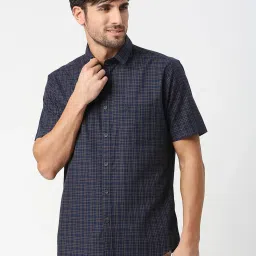 Dragon Hill Navy Checks Slim Fit Shirt image 1