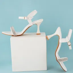 Scentra Women's White Ankle Strap Stilettos image 1