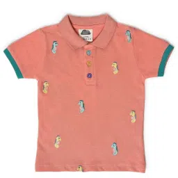 MiArcus Kids Peach Cotton Printed Polo T-Shirt image 1