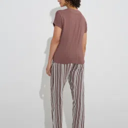 Wunderlove by Westside Dark Brown Striped High-Rise Cotton Pyjamas image 2