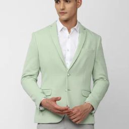 Peter England Mint Green Slim Fit Textured Notch Lapel Blazer-picture-27