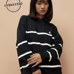 Ginger by Lifestyle Black Cotton Striped Sweatshirt-picture-4