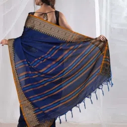 Unnati Silks Blue Cotton Woven Saree With Unstitched Blouse image 2