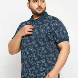 AUXAMIS Men Plus Size Floral Printed Polo Collar Cotton T-shirt-image-66