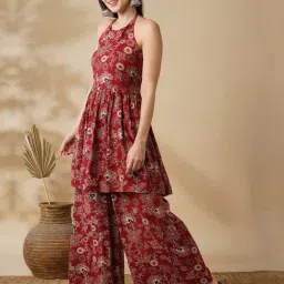 Globus Maroon Embellished Co-Ord Set image 3