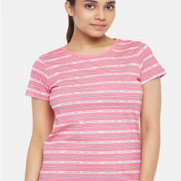 Ajile by Pantaloons Pink Cotton Striped T-Shirt image 1