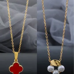 Birado Jewellery Set Of 2 Stainless Steel Gold-Plated Artificial Beaded Minimal Necklace-picture-30
