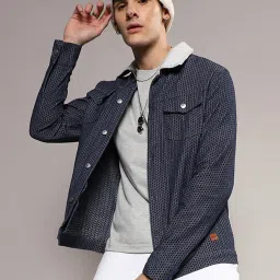 Campus Sutra Navy Regular Fit Self Design Denim Jacket image 1