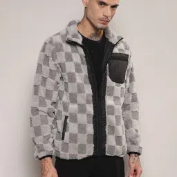 Campus Sutra Grey Regular Fit Check Puffer Jacket image 1
