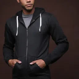 Campus Sutra Black Solid Full Sleeves Hoodie-image-47
